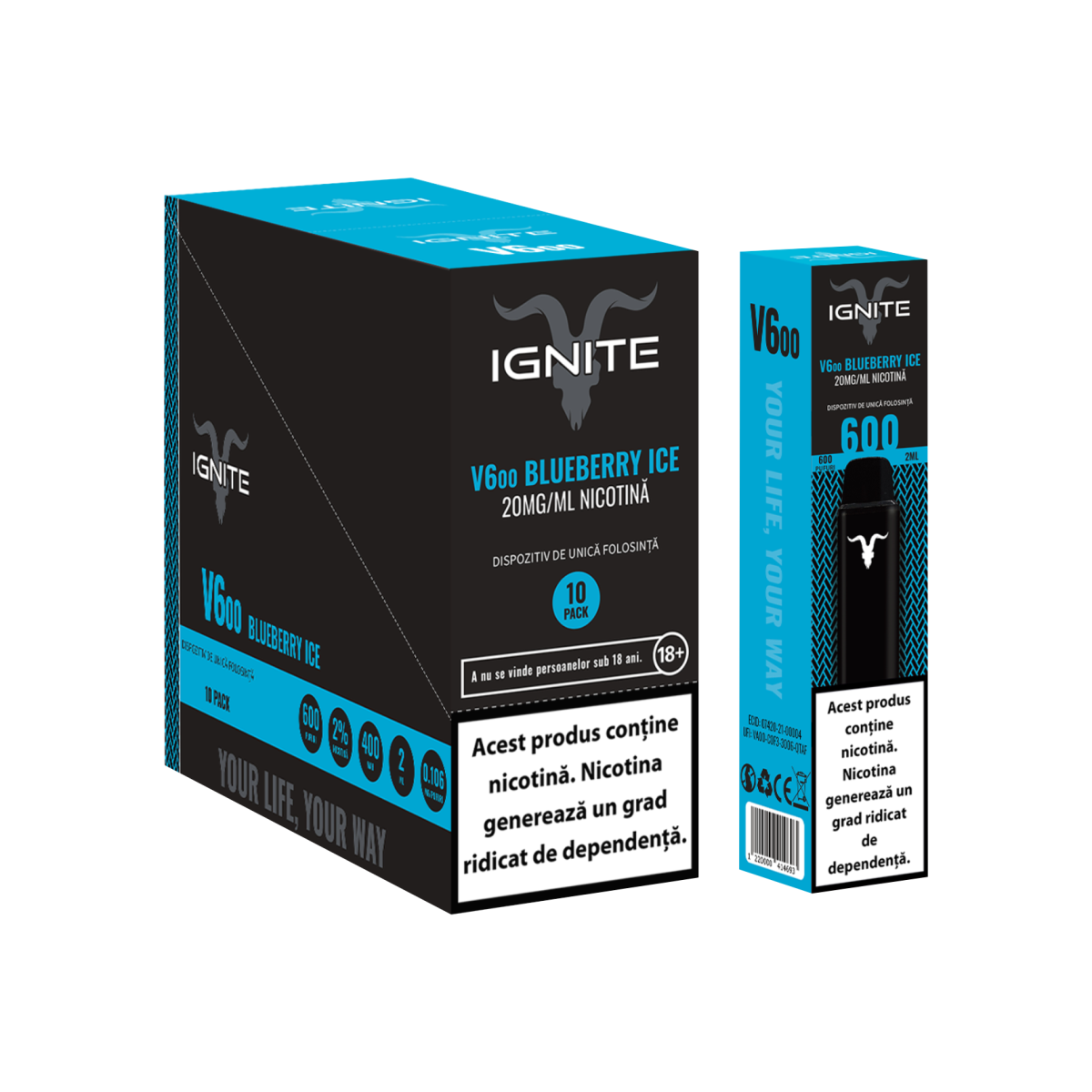 IGNITE VAPE 10 Pack | V600 Dan Bilzerian | Ignite Romania | Vape Blueberry Ice