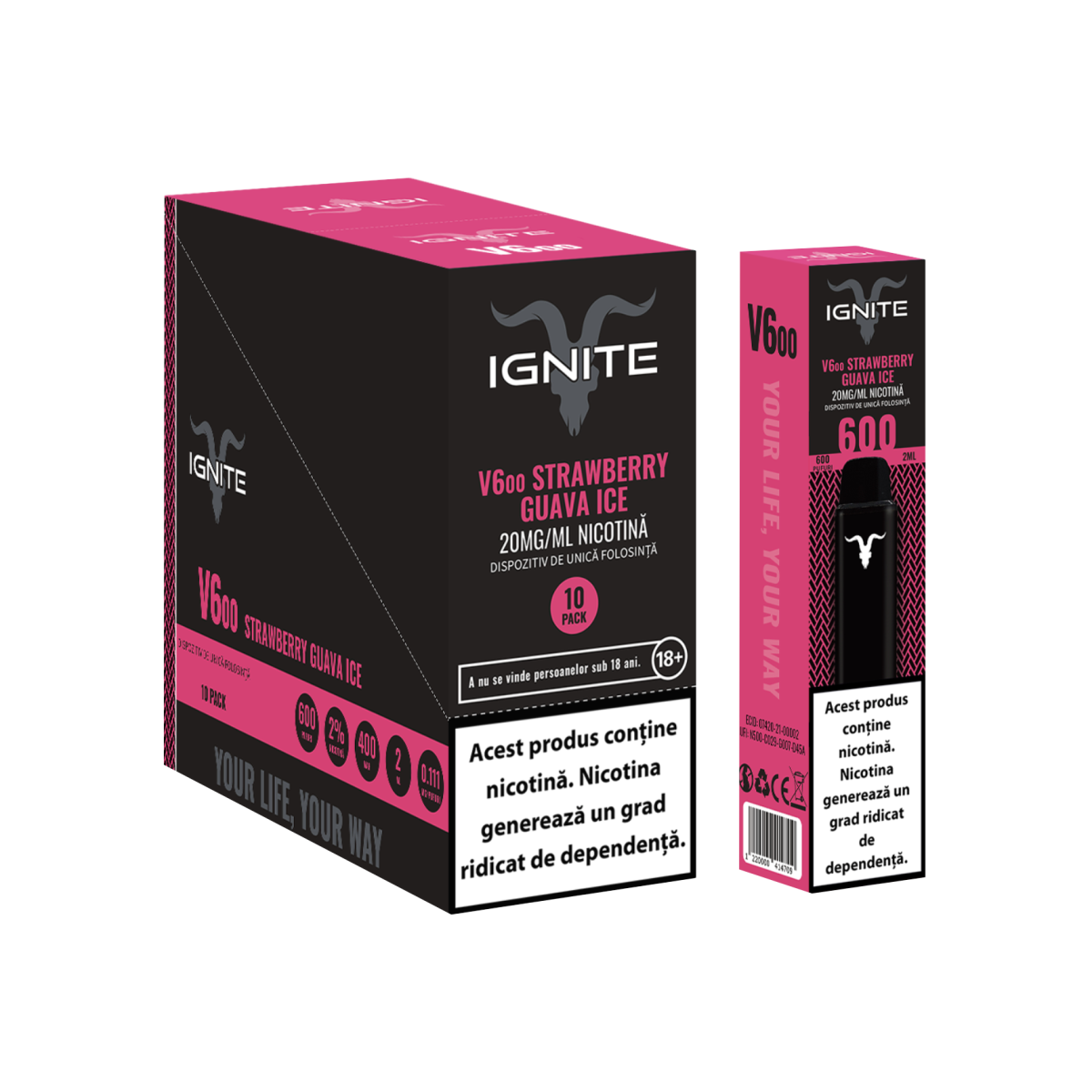 IGNITE VAPE 10 Pack | V600 Dan Bilzerian | Ignite Romania | Vape Strawberry Ice