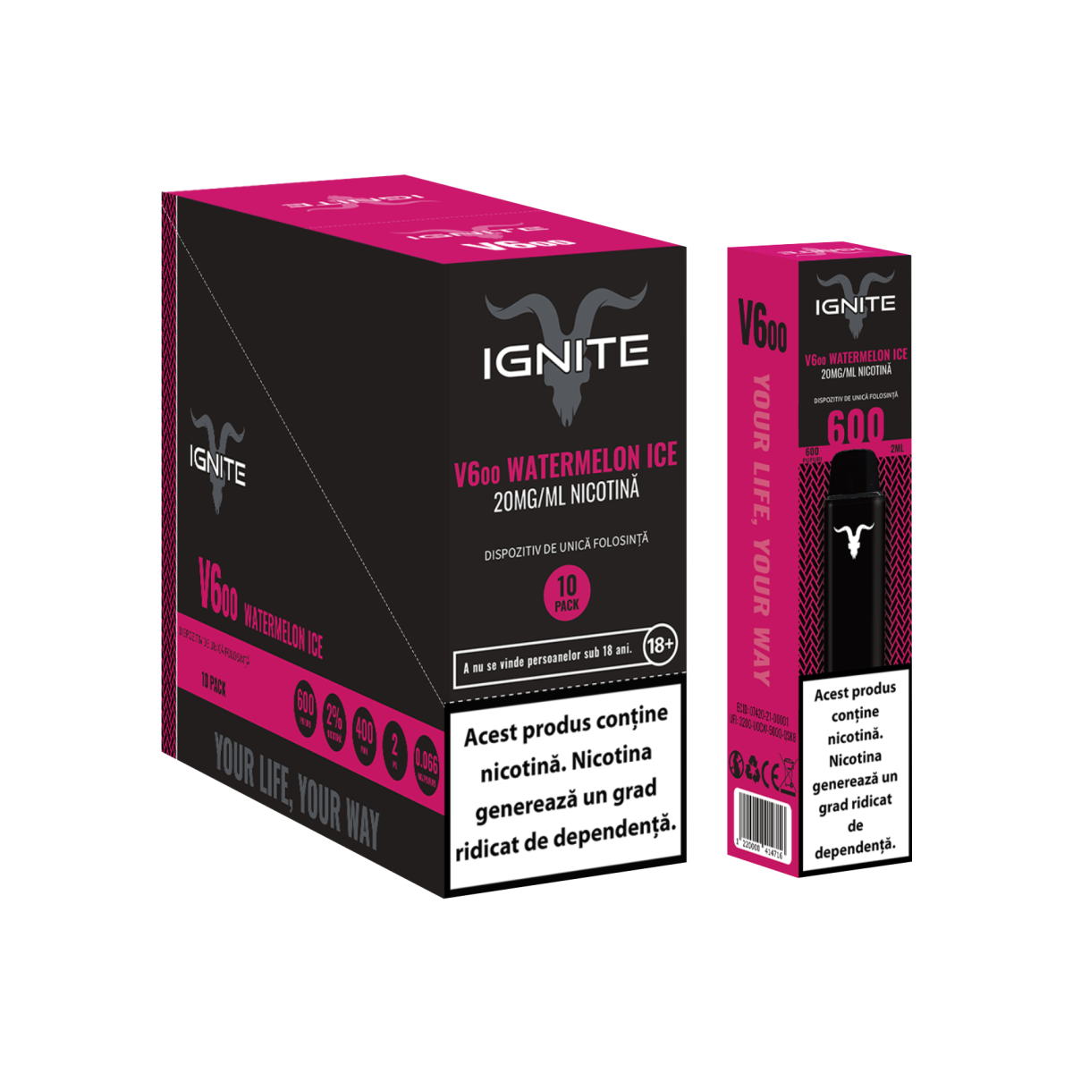 IGNITE VAPE 10 Pack | V600 Dan Bilzerian | Ignite Romania | Vape Watermelon Ice