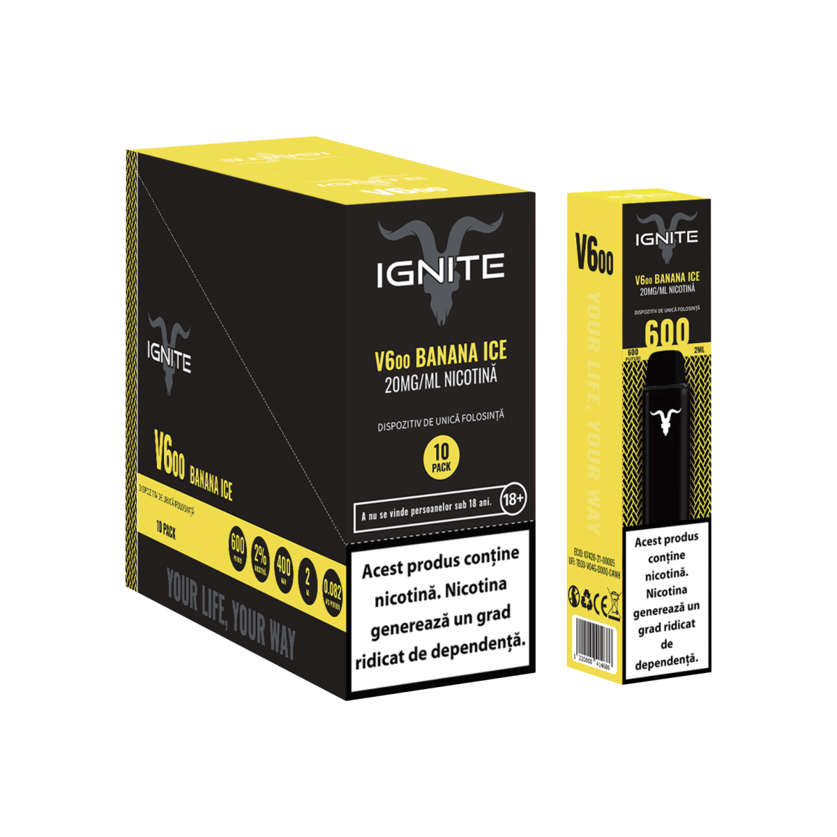 IGNITE VAPE 10 Pack | V600 Dan Bilzerian | Ignite Romania | Vape Banana Ice