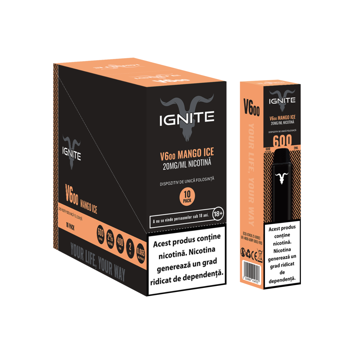 IGNITE VAPE 10 Pack | V600 Dan Bilzerian | Ignite Romania | Vape Mango Ice